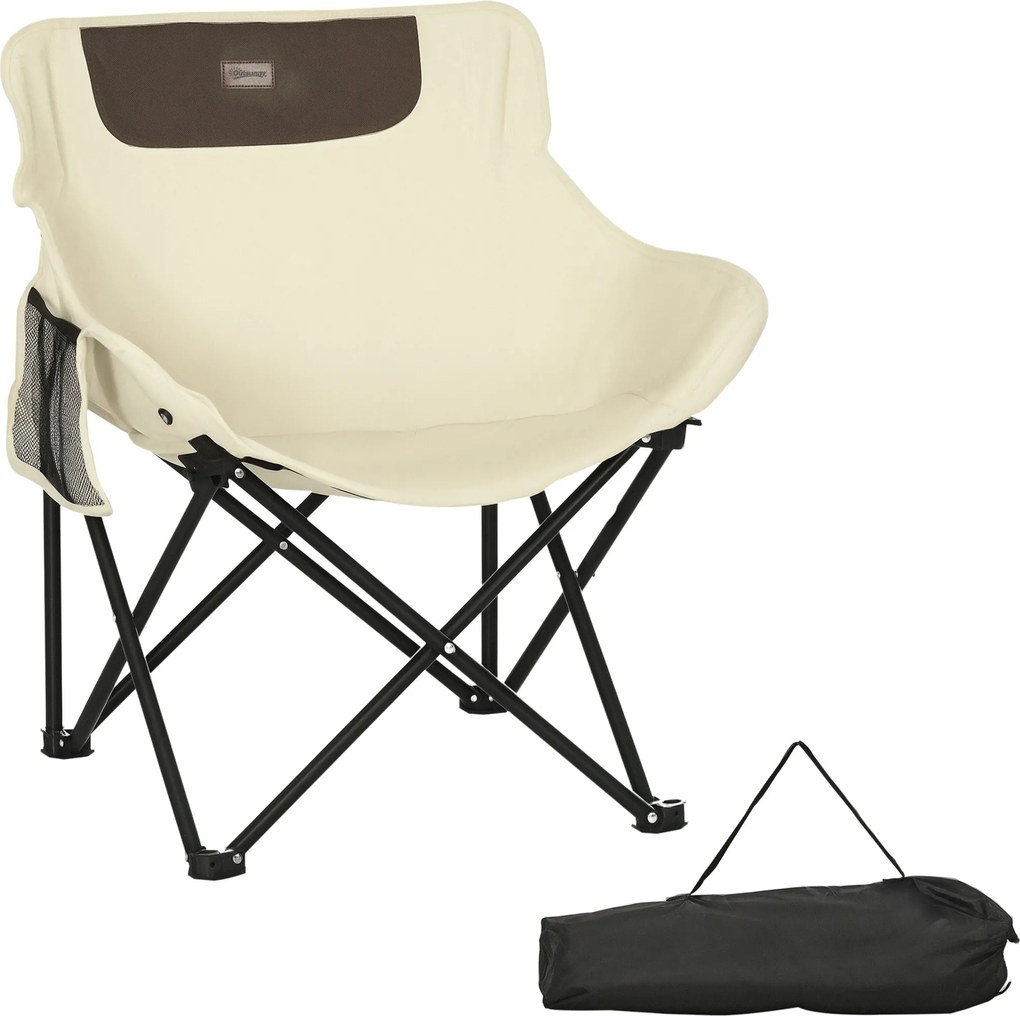 Outsunny Összecsukható Kemping Szék Oldalsó Zsebbel, Acél Lábakkal, Táskával a Medencéhez és Tengerpartra, Oxford, Fehér | Aosom
