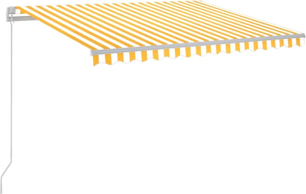 vidaXL sárga és fehér kézzel kihúzható LED-es napellenző 300 x 250 cm