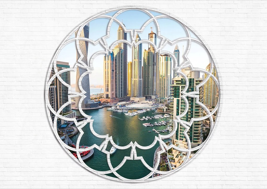 Flizelin fotótapéta Dubai Marina ablak építészet jachtok 200x140 +ragasztó