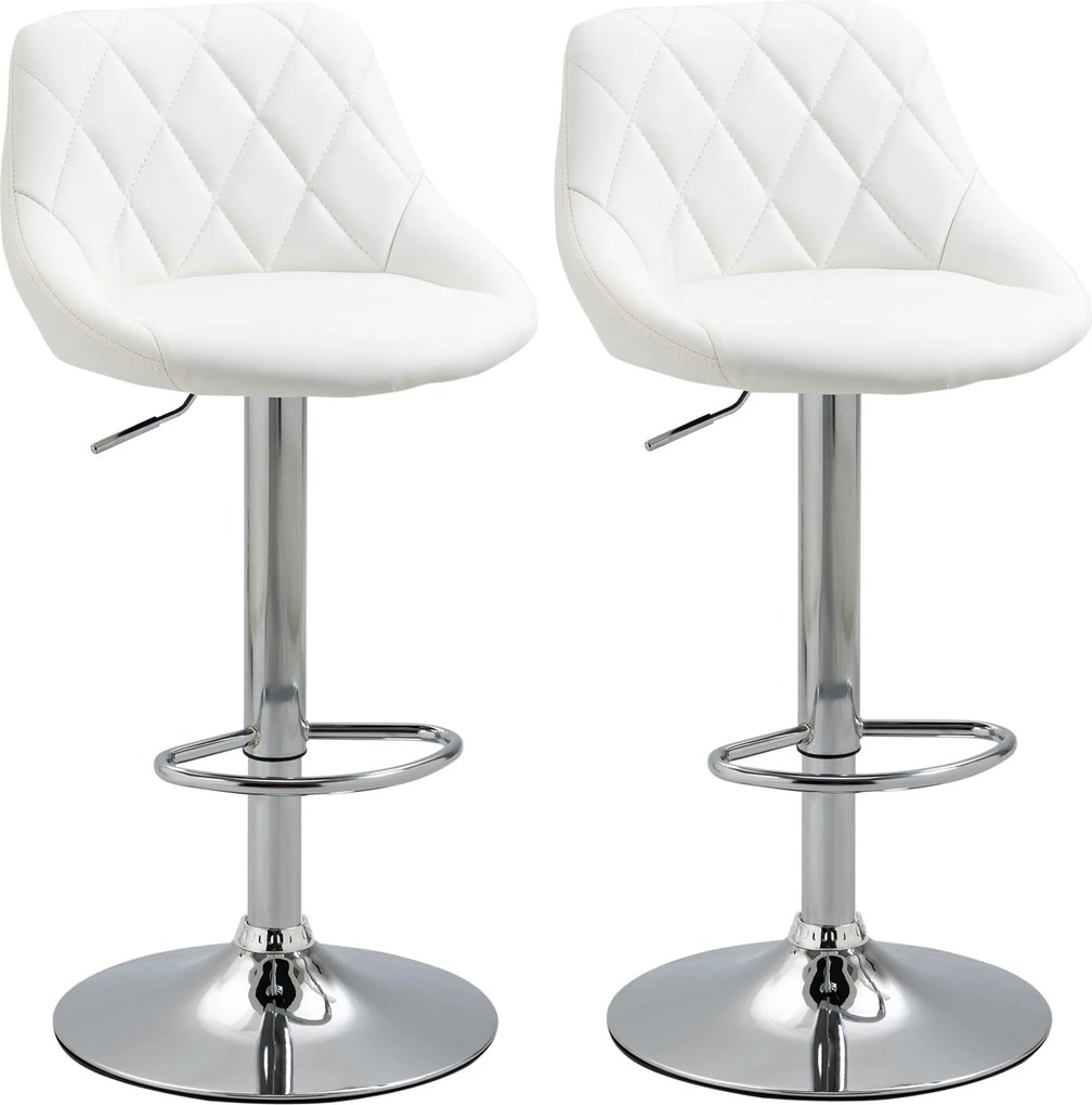 HOMCOM 2 db Forgós Bárszék Magasságállítással Modern Magas Étkezőszékek Kerek Alappal és Lábpihentővel 46x48x83-104 cm Fehér | Aosom
