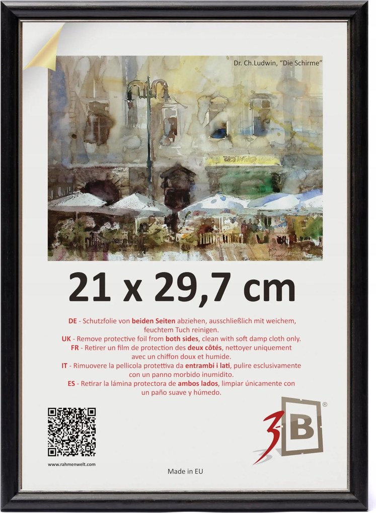 Fa képkeret A4 21x29,7 rusztikus fekete ezüst akril üveg