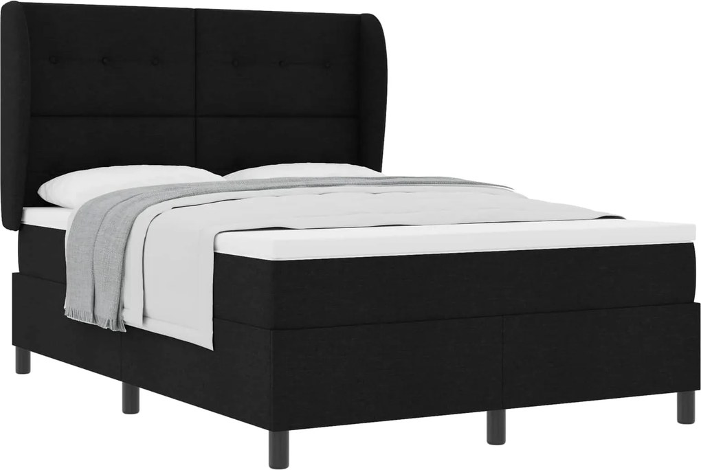vidaXL Boxrugós ágy matracmal fejtámlával Fekete 140 x 190 cm szövet
