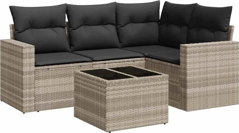 vidaXL 5 részes világosszürke polyrattan kerti ülőgarnitúra párnákkal