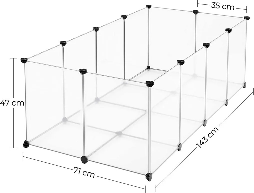 Ketrec háziállatoknak műanyag átlátszó elemekkel, fehér 143x73x46cm