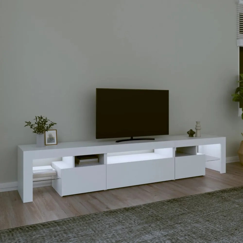 fehér TV-szekrény LED-lámpákkal 215x36,5x40 cm