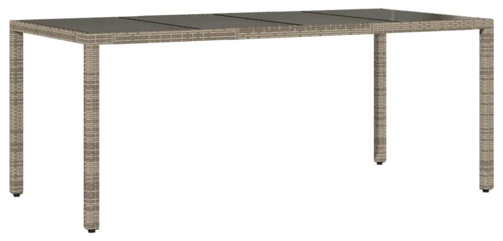 szürke polyrattan üveglapos kerti asztal 190 x 90 x 75 cm