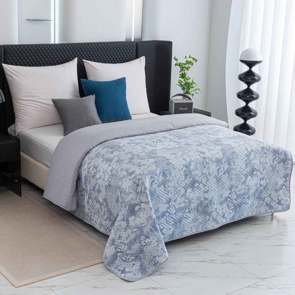 FLOWERS ágytakaró kék/szürke Méret: 200 x 220 cm