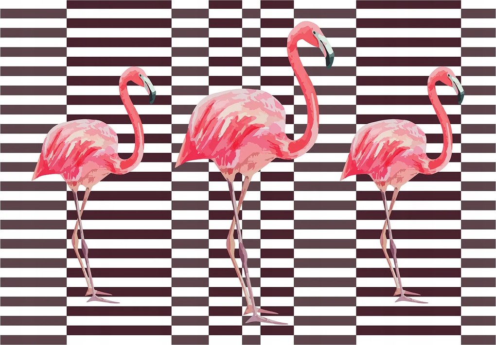 Flamingók és bordó kockás flizelin fotótapéta 368x280 +ragasztó