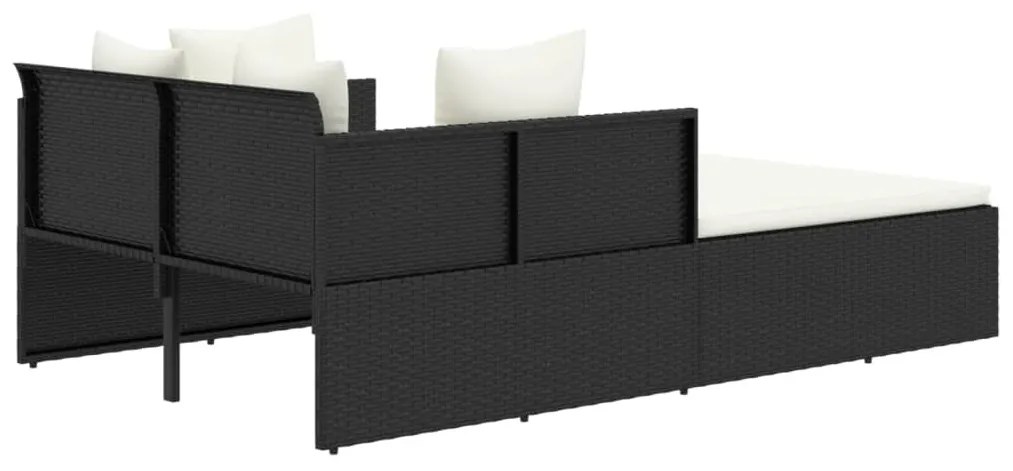 Fekete polyrattan napozóágy párnával 182 x 118 x 63 cm