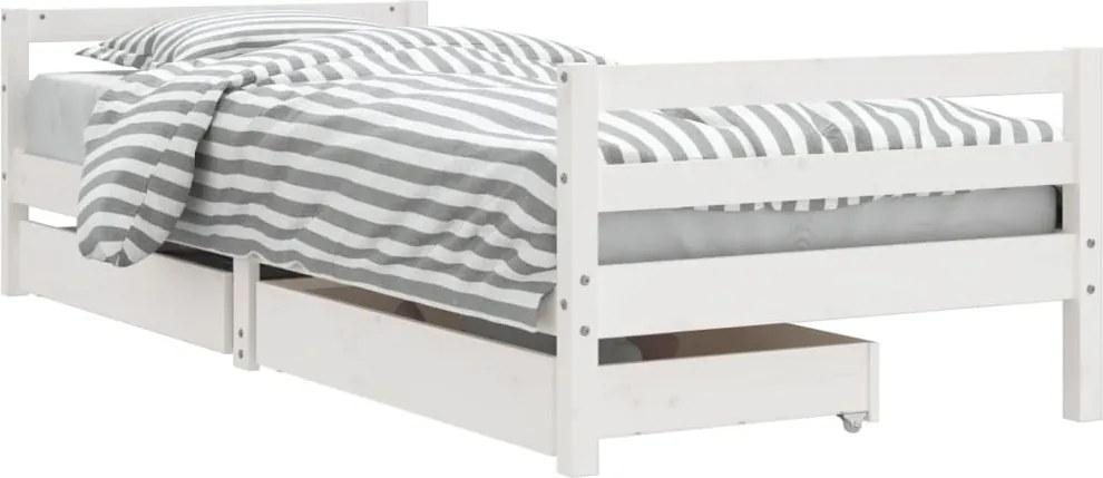 vidaXL fehér tömör fenyőfa gyerekágy keret fiókkal 90x190 cm