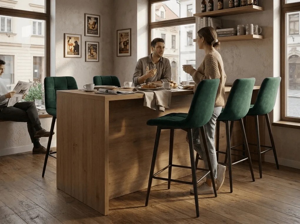 Bárszék CHIC VELVET fekete lábakkal, sötétzöld