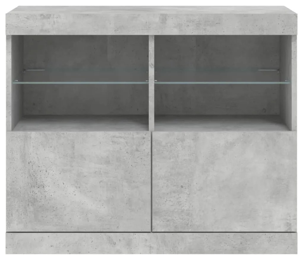 betonszürke tálalószekrény LED-világítással 81 x 37 x 67 cm