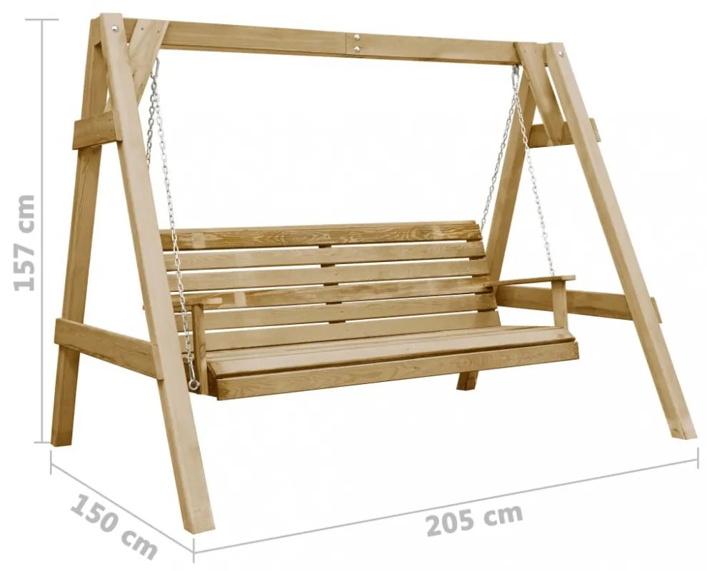 impregnált fenyőfa kerti hintapad 205 x 150 x 157 cm