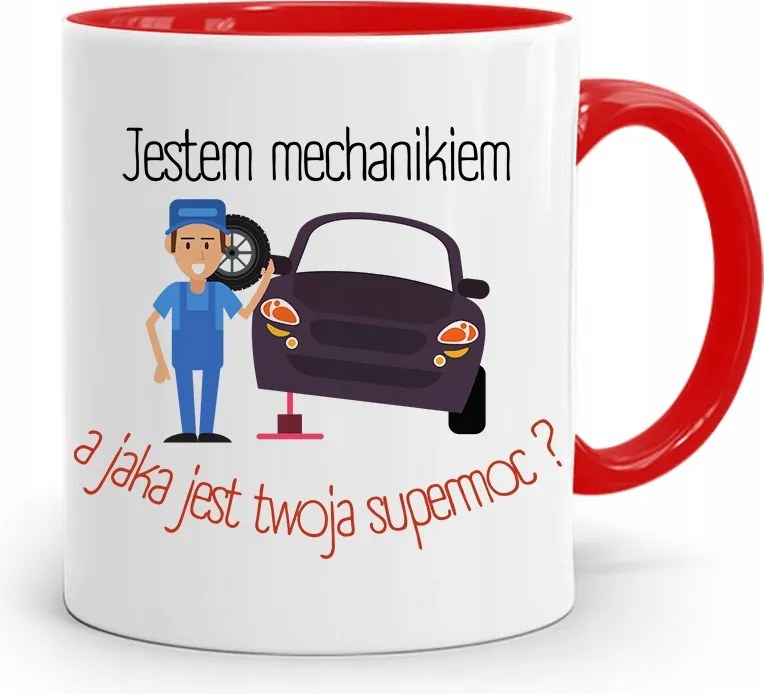 Piros Bögre Szerelőnek Szerelő Vagyok, fényképes nyomattal