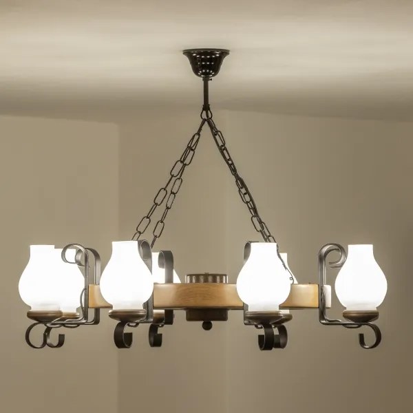 Brilagi - Láncra szerelt ROATA csillár 8xE14/40W/230V, átmérő 70 cm, bükk/dió