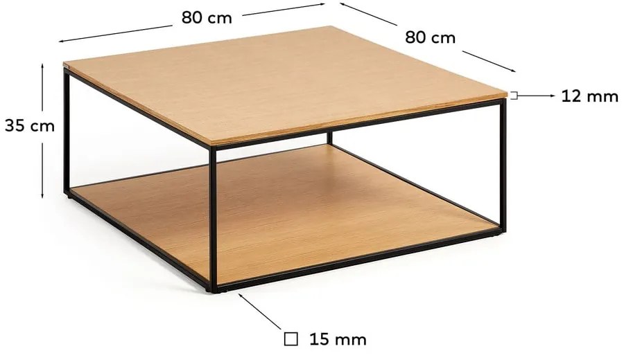 Dohányzóasztal tölgyfa dekoros asztallappal 80x80 cm Yona - Kave Home