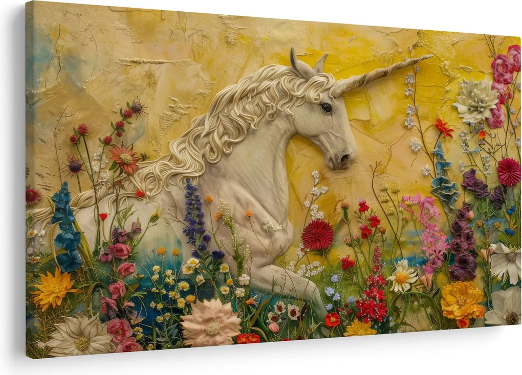 Kép - Egyszarvú virágokkal (90x60 cm)
