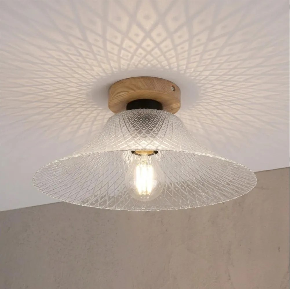 Mennyezeti lámpa JULL WOOD 1xE27/15W/230V tölgy/átlátszó átm. 34 cm