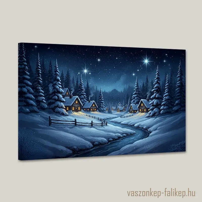 Téli éjszaka falikép – Békés, meghitt hangulat otthonra 60x40 cm