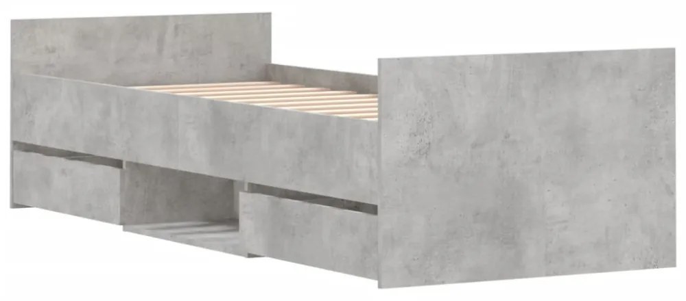 betonszürke ágykeret fej- és lábtámlával 75 x 190 cm