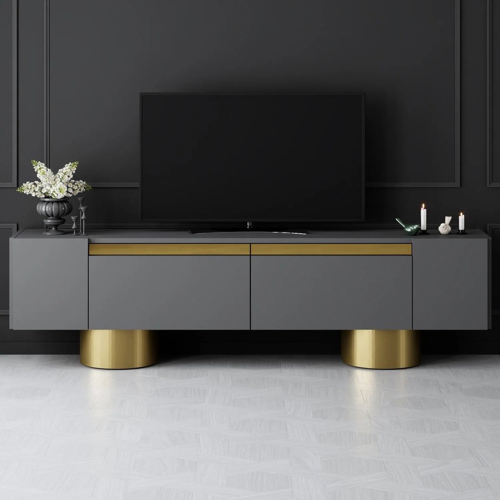 TV szekrény Bohem - Anthracite, Gold
