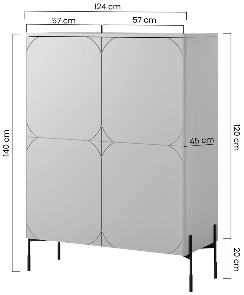Sonatia magas komód 120 cm kétajtós rejtett fiókokkal - kasmír