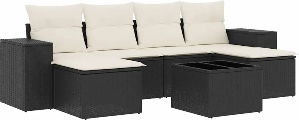 vidaXL 7 részes fekete polyrattan kerti ülőgarnitúra párnával
