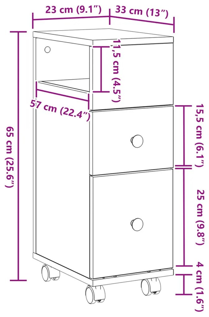 Keskeny Fürdőszoba Szekrény Musta tammi 33 x 23 x 65 cm Faanyag