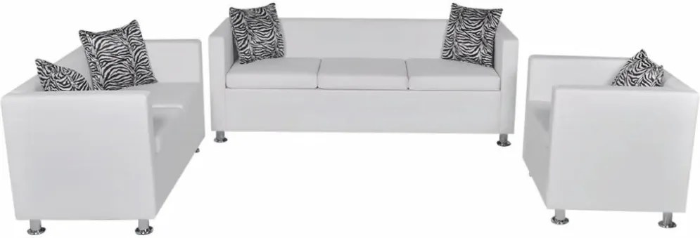 Fehér 3 személyes és 2 személyes karfás műbőr kanapészett