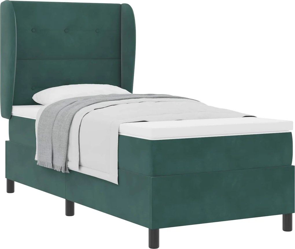 vidaXL Boxrugós ágy matracmal Sötétzöld 200 x 80 cm Poliészter