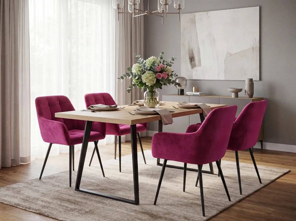 Sötét rózsaszín LOREN VELVET étkezőszék fekete lábakkal
