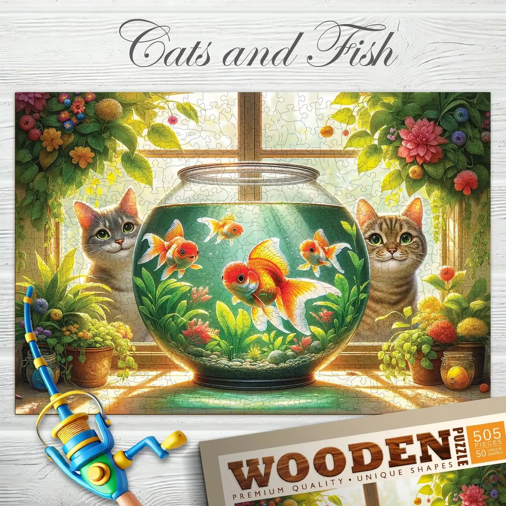 Cicák és halak fa puzzle