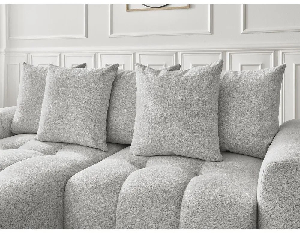 Világosszürke zsenília kinyitható-tárolóhelyes sarokkanapé (bal oldali-heverő résszel) Roxelane – Bobochic Paris