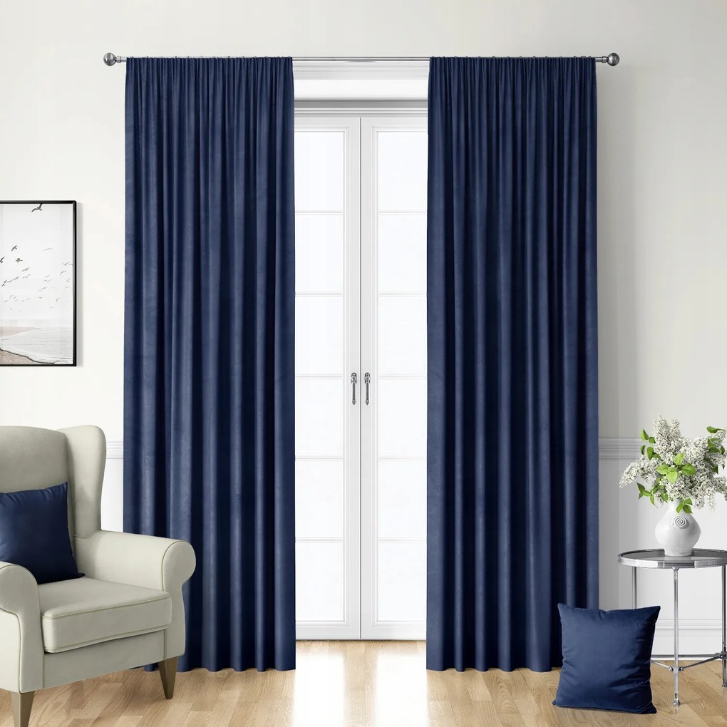 Velvet Függöny, Velúr, Szalaggal 140 széles x 200 magas 70% Navy