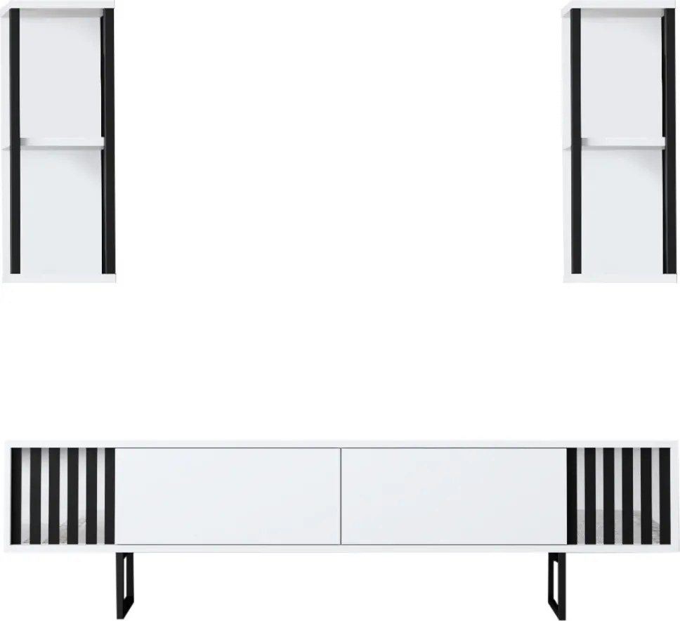 TV-állvány, fehér-fekete, 180 cm – TR618BLY1143