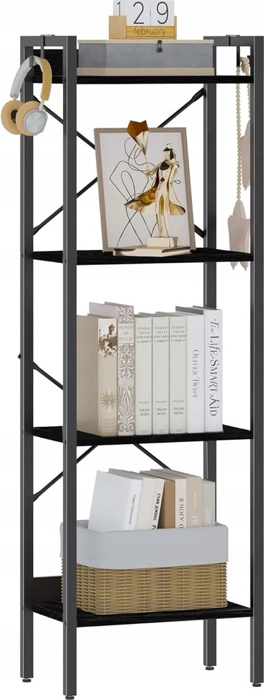 Könyvespolc alacsony 120 cm létra Dekoratív álló polc Fekete