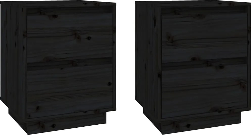 vidaXL 2 db fekete tömör fenyőfa éjjeliszekrény 40 x 35 x 50 cm
