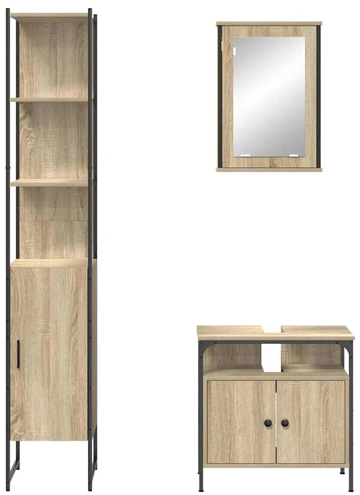 Fürdőszoba bútor szett 3 pcs sonoma tölgy 33 x 33 x 185.5 cm