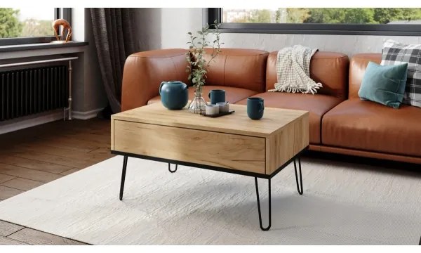 HALIJA dohányzóasztal emelhető asztallappal és polccal, craft tölgy/fekete