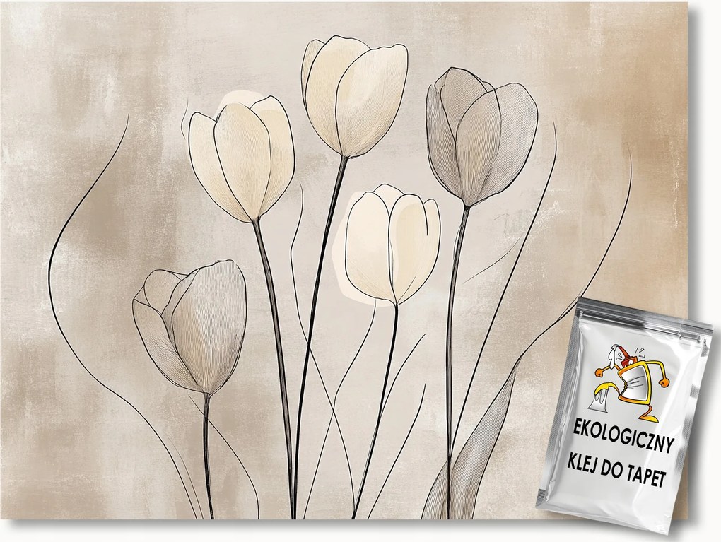 Fotótapéta Flizelina Grafika Rajz Virágok Tulipánok Boho 254x184 ragasztó