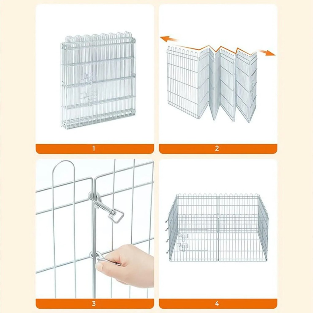 Kutya kennel, kutyaketrec, 61 cm magas, összecsukható kifutó 8 paneles, ezüst