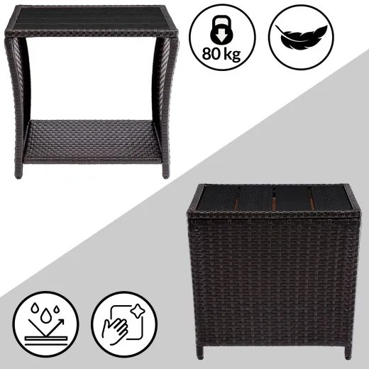 Casaria® Vedis rattan asztal 45x45x40cm - barna