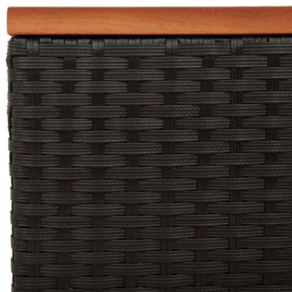 2 db fekete polyrattan és tömör fa kerti kisasztal 55x34x37 cm