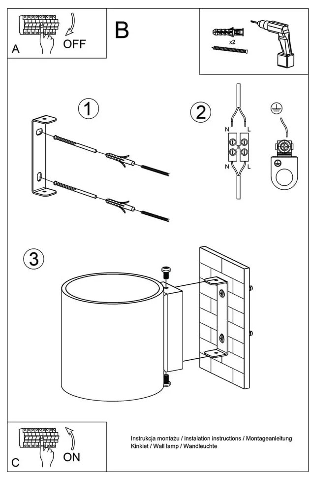 Roda fekete falilámpa - Sollux