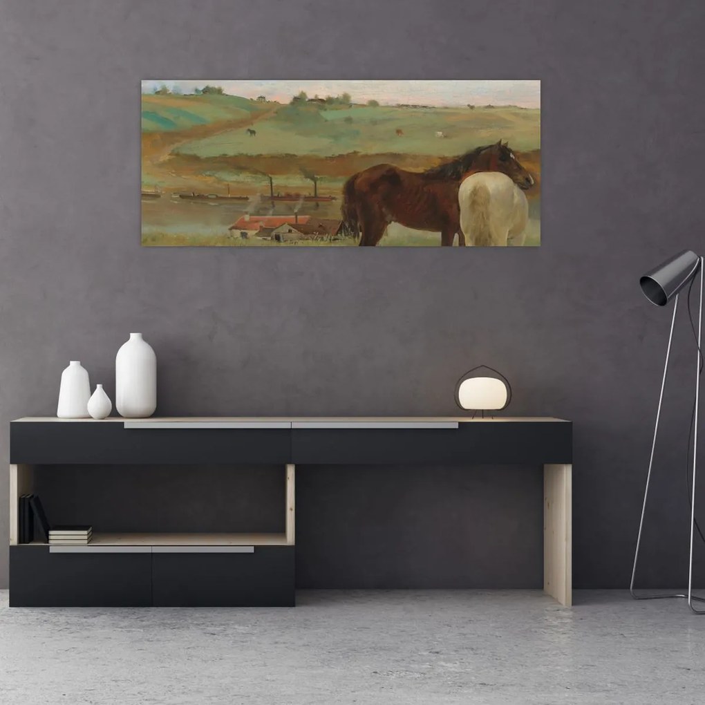 Kép - Edgar Degas, Horses in a Meadow, reprodukciók (120x50 cm)