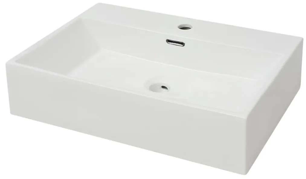 vidaXL Fehér kerámia mosdó csaptelep furattal 60,5x42,5x14,5 cm