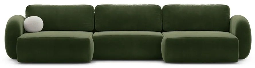 Zöld bársony kinyitható-tárolóhelyes (U alakú) sarokkanapé Tonale – Cosmopolitan Design