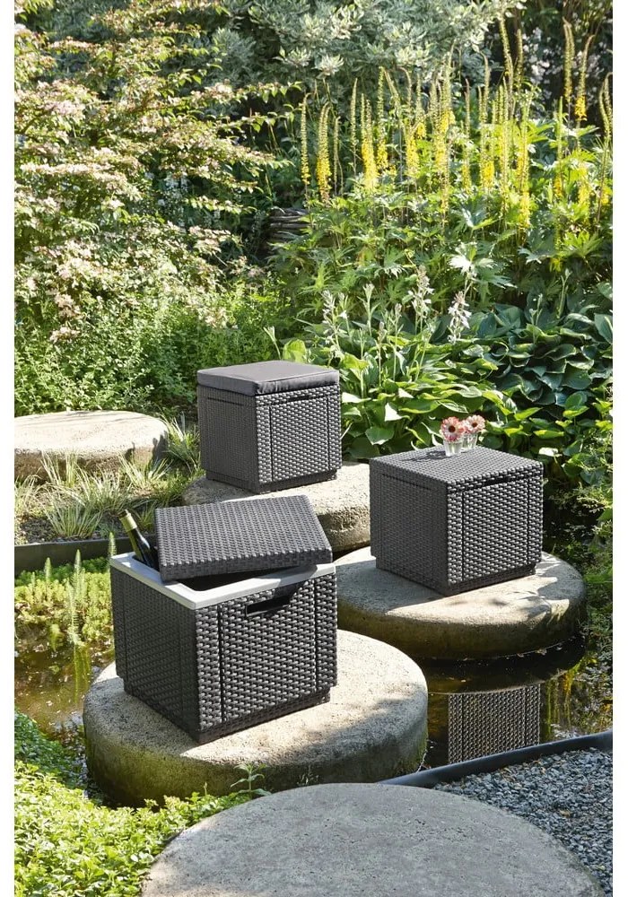 Sötétszürke kerti puff Cube – Keter