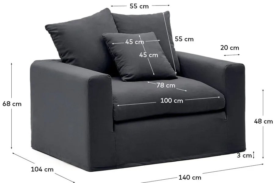 Antracitszürke len fotel Nora – Kave Home