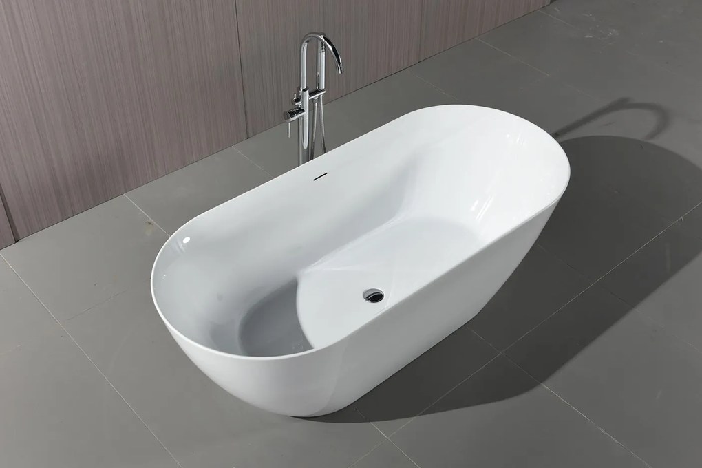 Erga Kaia, szabadon álló kád 170x75 cm + leeresztő csavar, fehér fényes, ERG-Kaia-170075-WH-WH